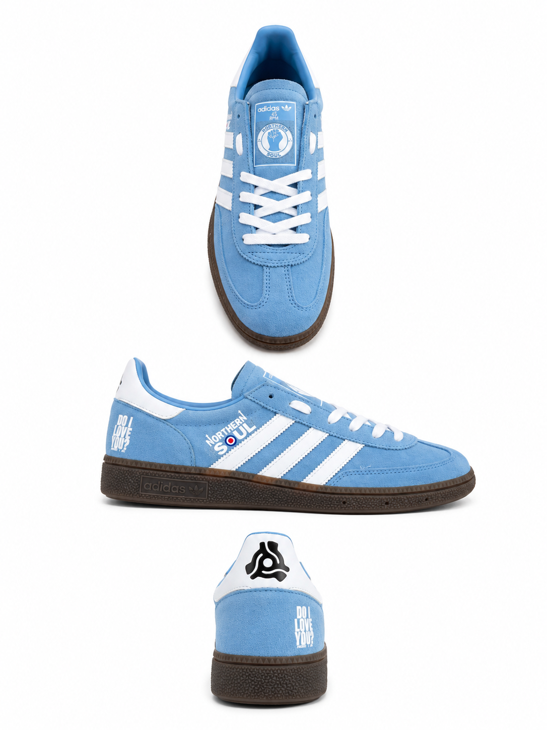 Light blue northern soul inspired custom trainers