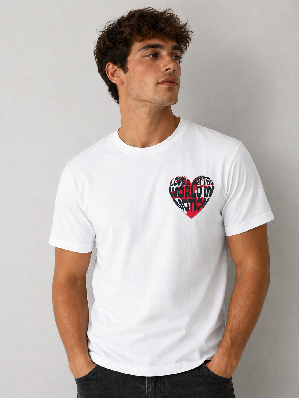Loves got the world in motion - pocket design tee