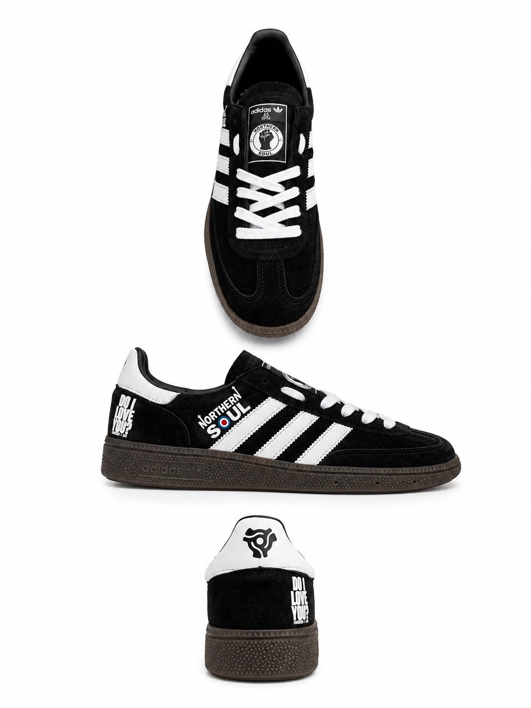 Black Northern soul inspired custom trainers